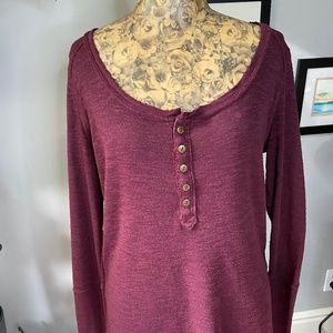 Free People Burgandy  Long Sleeve Henley Tunic - Size Small